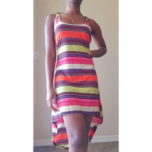 Colorful strip high low dress